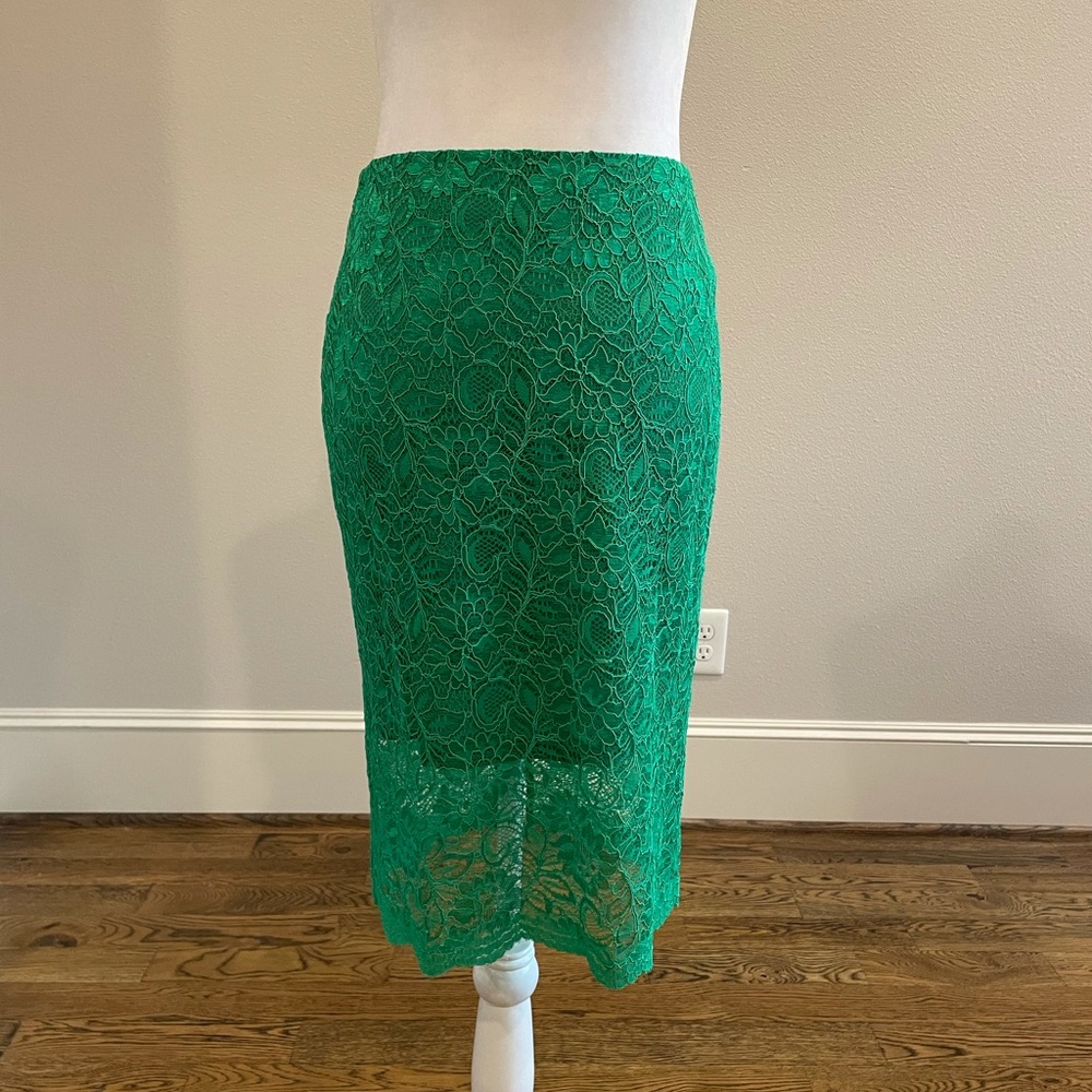 Anthropologie Mignon Doo green lace-veiled pencil skirt - Picture 2 of 9